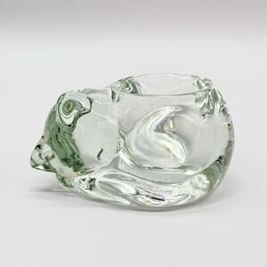 Vintage Indiana Glass Sleeping Cat Kitten Clear Votive Candle Holder